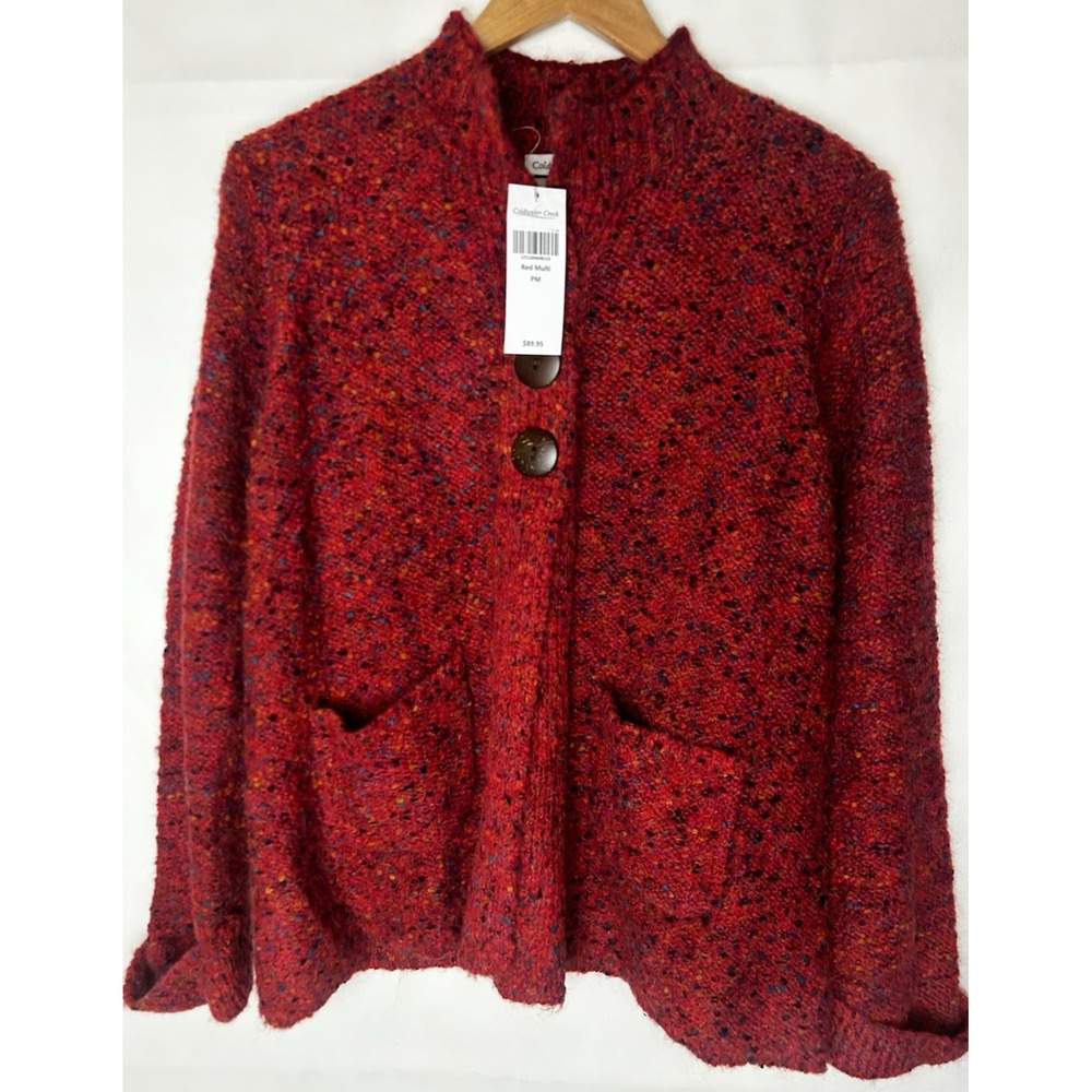 NWT Coldwater Creek Red/Multi 3 Button Sweater‎ size Med Petite